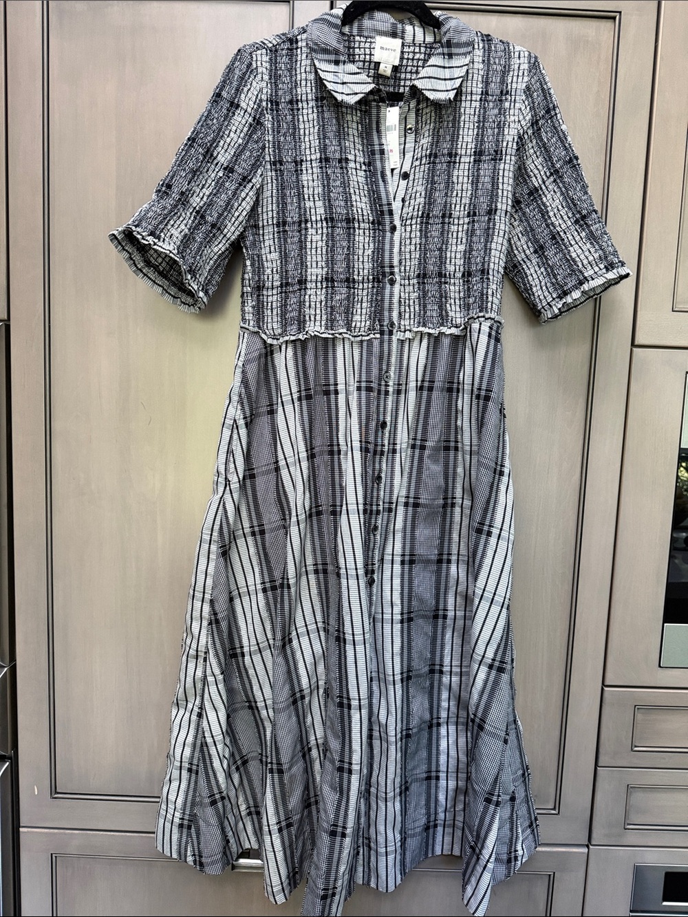NWT Anthropologie Maeve Black & White Plaid Button-Front Dress